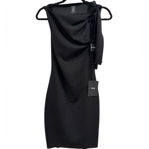khy Black Mini Dress with Draped Neckline